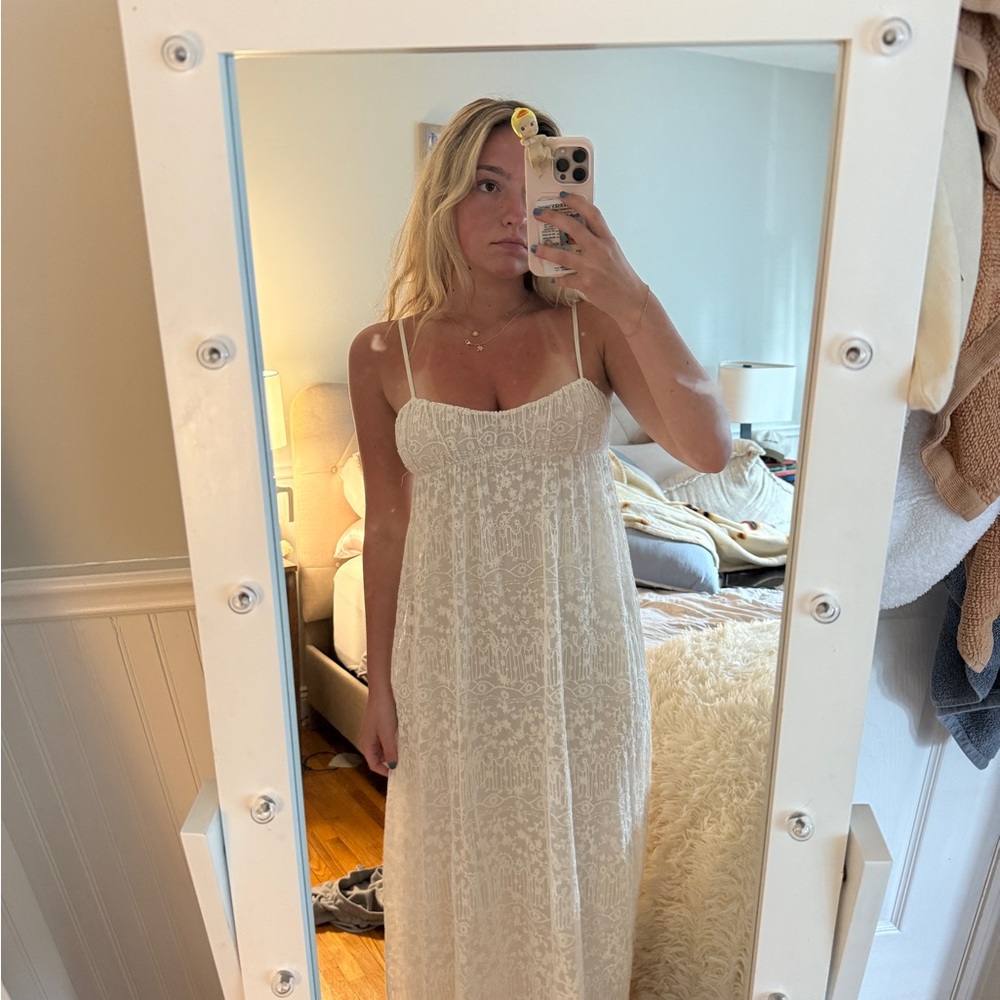 Zara Elegant Cream Lace Maxi Dress